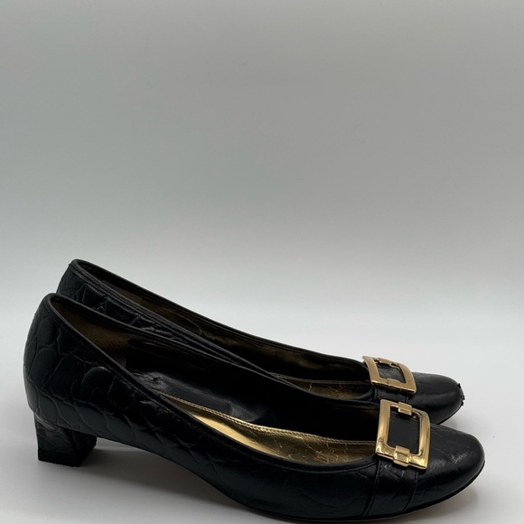 Enzo Angiolini size 8.5 Black Leather Women's Shoes with Gold Accents - Picture 2 of 11